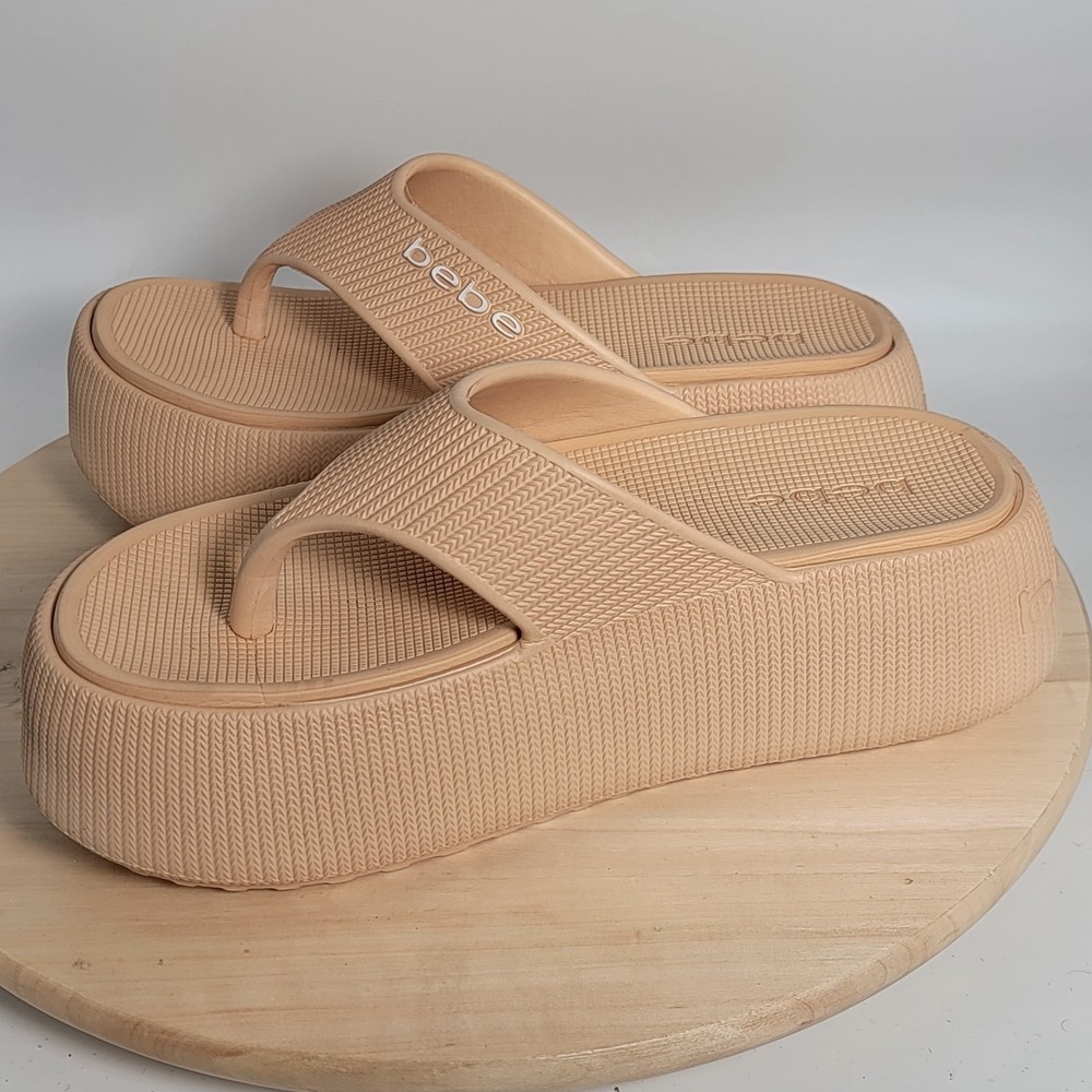 Bebe Beige Women Y2K Flatform Chunk Platform Sandals- Size 9 - Picture 6 of 7